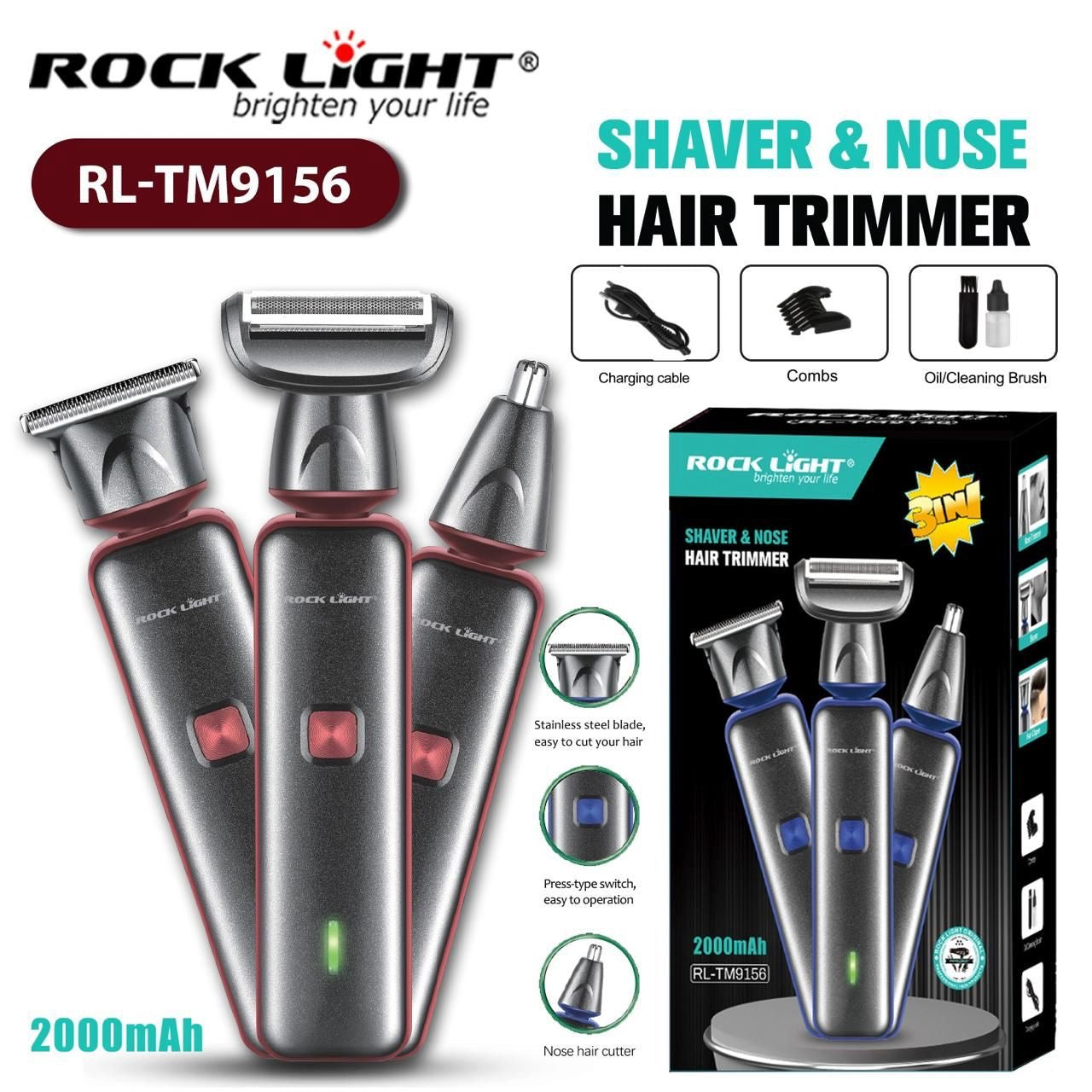 Rock Light RL-TM9156 3-in-1 Shaver & Trimmer - 2000mAh
