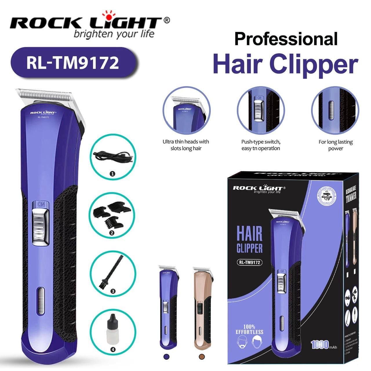 Rock Light RL-TM9172 Cordless Hair Clipper - 1100mAh