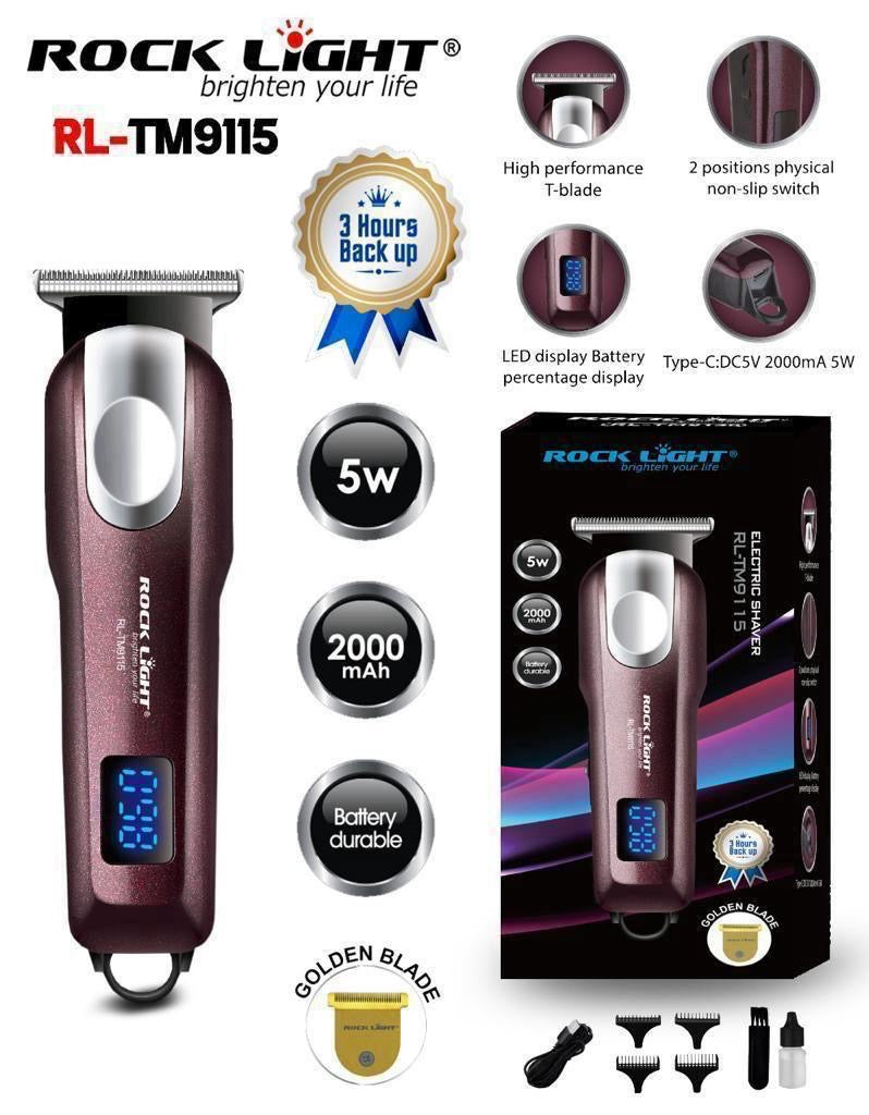 Rock Light RL-TM9115 Hair Trimmer - LED Display, Golden T-Blade, 2000mAh