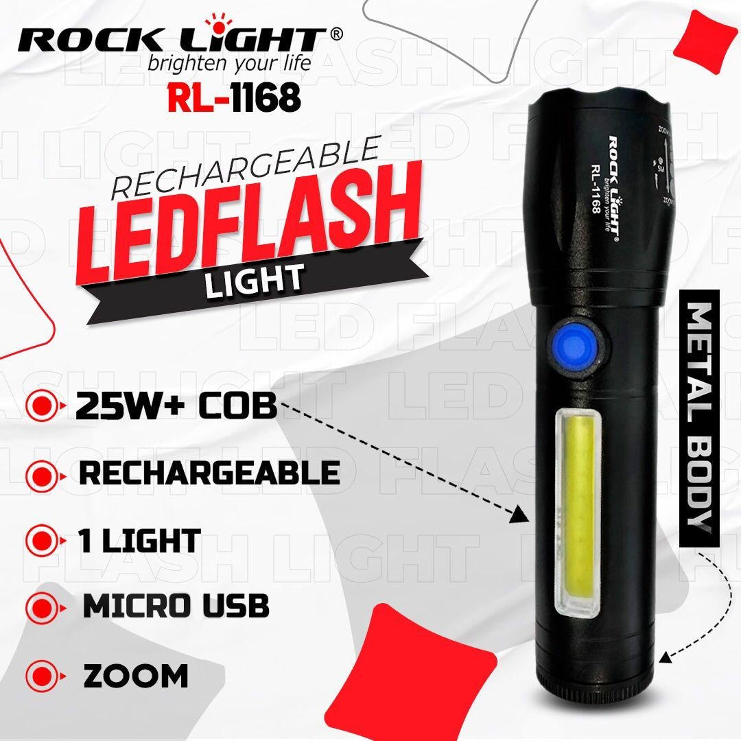 Rock Light RL-1168 LED Flashlight - 25W, Zoom, USB, Metal Body